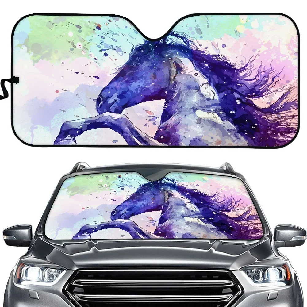 Custom Front Rear Car Windshield Sun Shade Unique Design Watercolor Horse Automobile Folding Sunshade Visor New Front Windshield