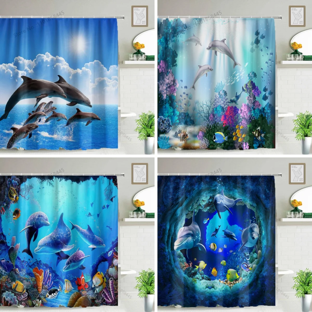 Funny Blue Ocean Whale Coral Shower Curtains Bathroom Curtain With Hooks Decor Waterproof Bath 180*180cm Fish Shower Curtain