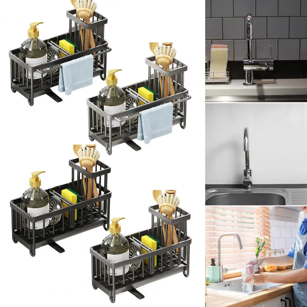 Kitchen Storage Rack Easy-to-clean Sink Organizer Kitchen Sink Caddy with Auto Draining Spout for Sponge Dish Soap for Kitchen