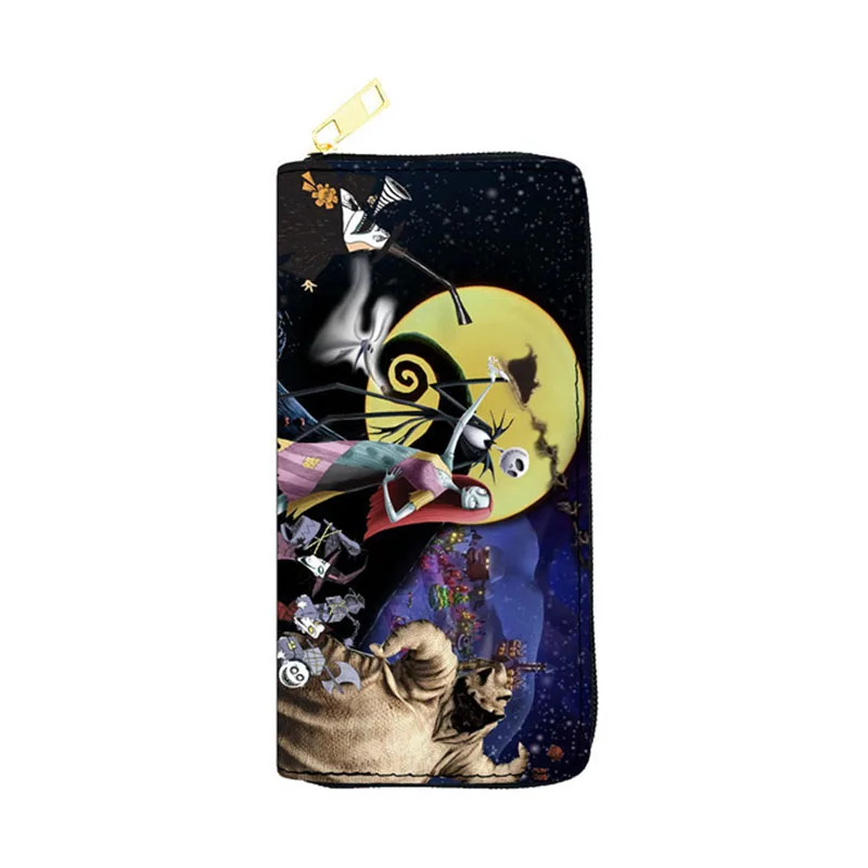 Disney The Nightmare Before Christmas Mens PU Long Wallet Multifunction Women Wallet Zip Coin Purse Female Card Holder Clutch