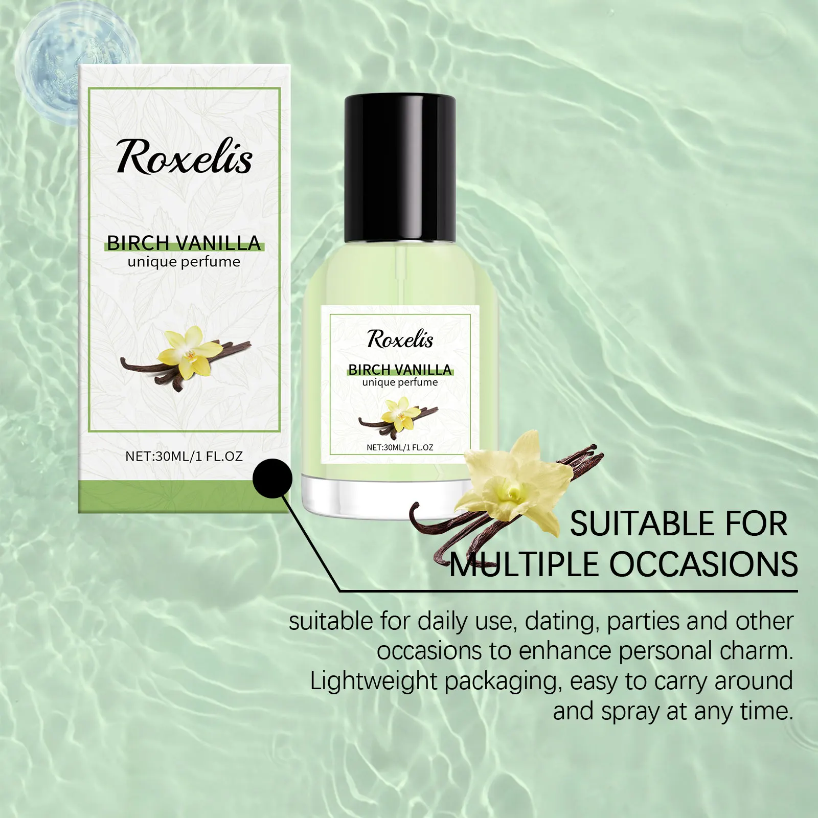 Roxelis bétula baunilha fragrância única data charme perfume bétula baunilha fragrância leve elegante encantador perfume portátil