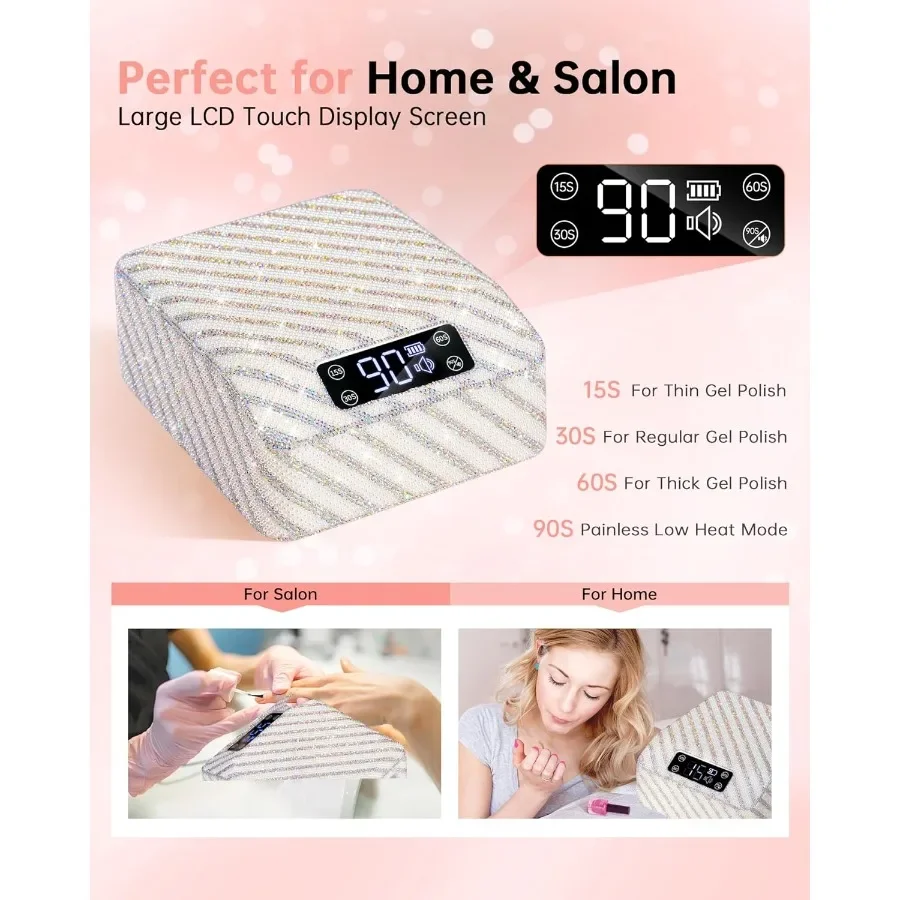 UV LED-nagellamp 96 W oplaadbare nageldroger Sparkly Gel Polish Light 4 timerinstellingen Professionele sneldrogende uithardingslamp met D