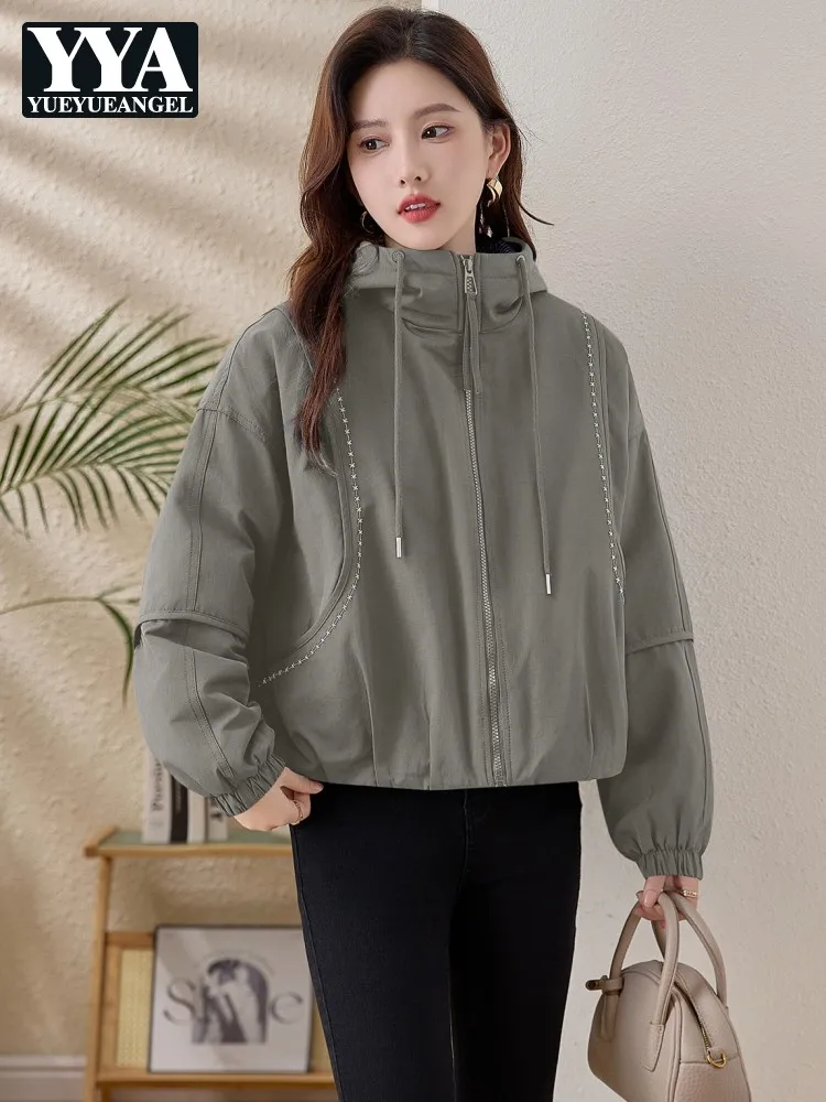 

Casual Women Hooded Outerwear Zipper Autumn Winter Parkas Padded Liner Coat Warm Streetwear Loose Fit Fashion Cargo Short Jacket
