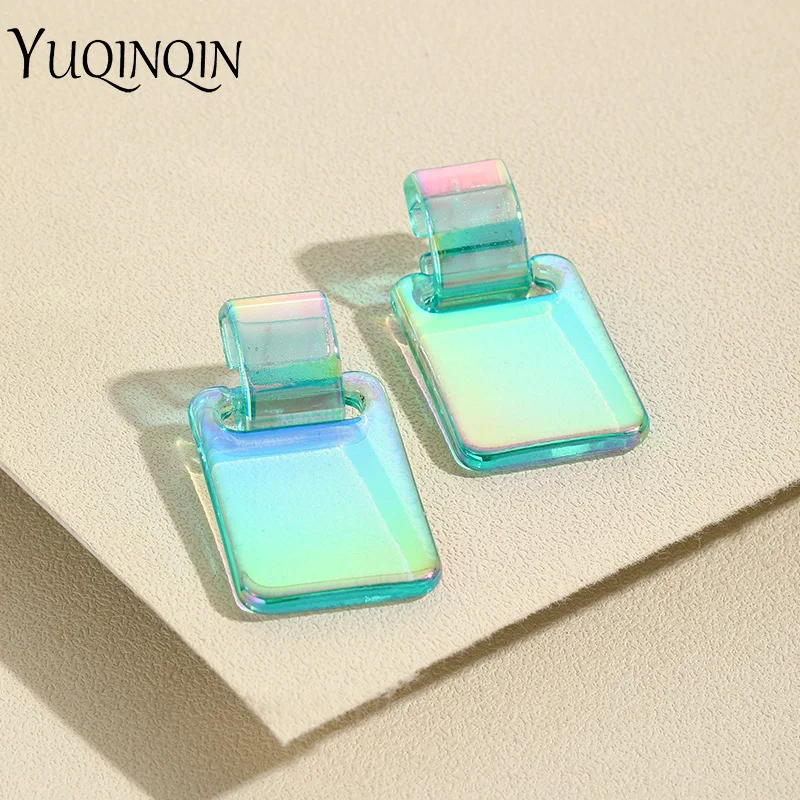 New Korean Long Colorful Resin Hanging Earring for Women Trending Big Geometric Drop Earrings Party Square Dangle Female Jewelry