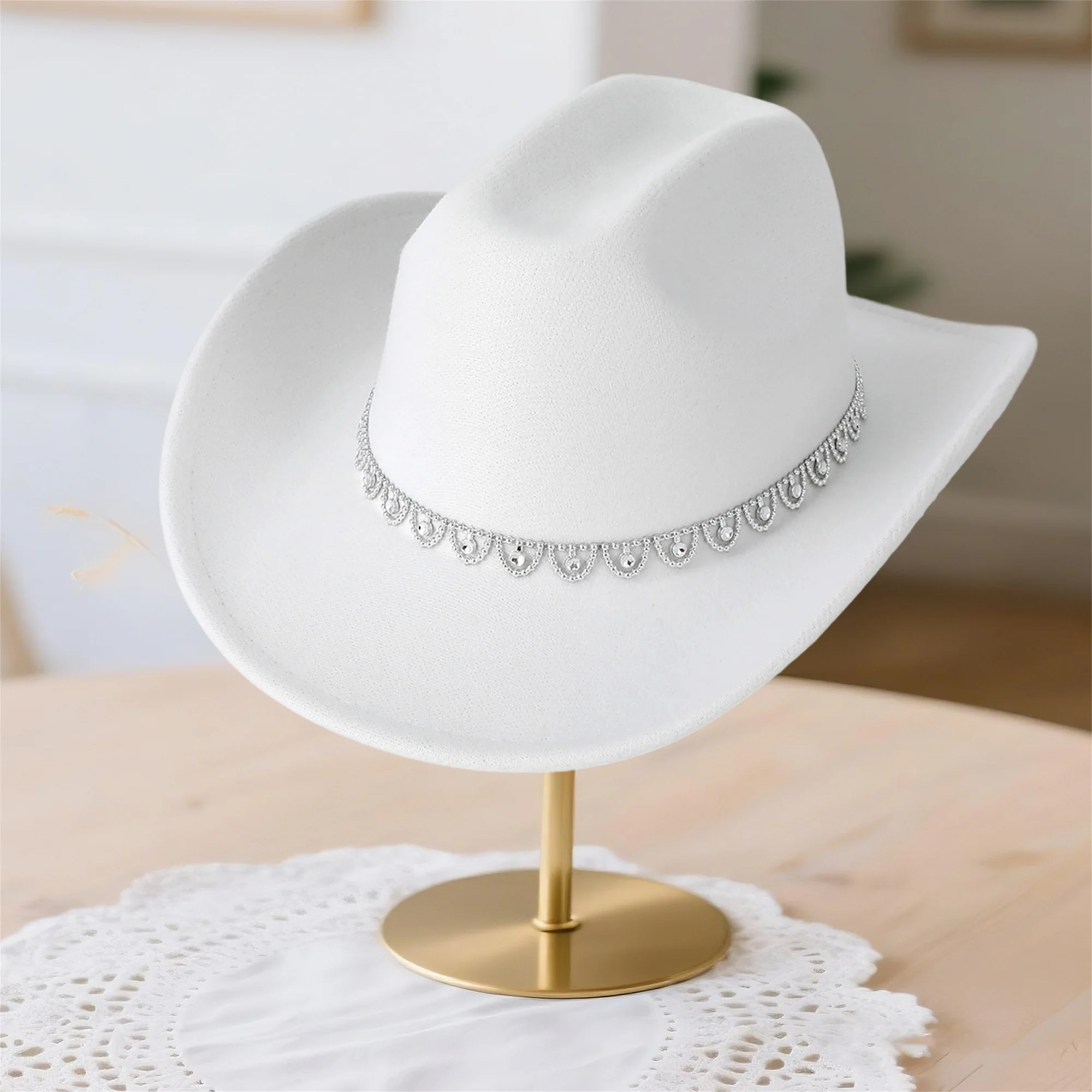 

Stylish Women s Cowboy Hat with Embellished Band and Wide Brim Perfect for Western Cowgirl Fashionistas