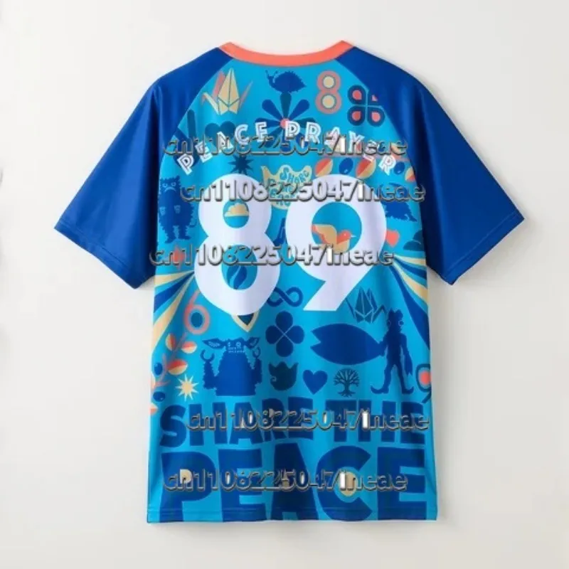 

Jersey with Childhood Memories 3D All-Over Print, Blue / Red Two-Tone, Peace Slogan, Trendy Vintage Vibes