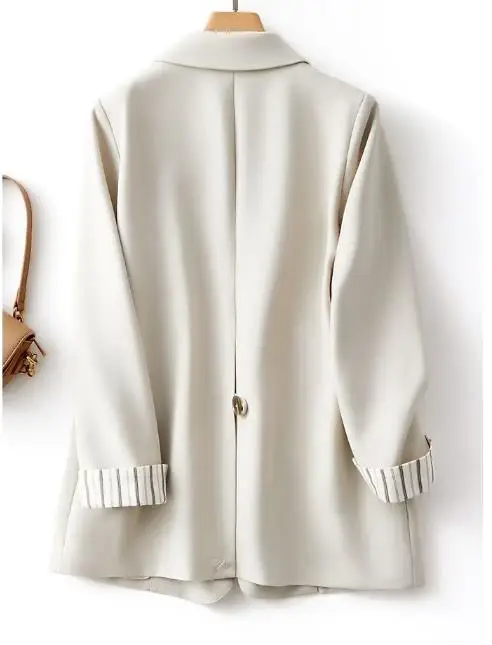 

Women's Blazer 2025 Spring Autumn New Fashion Striped Sleeve Versatile Casual Notched Collar Pocket Design Minimalist Jacket