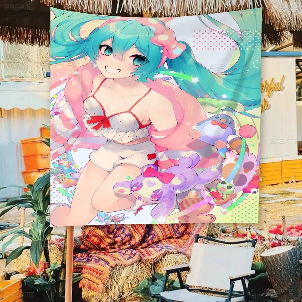 أنيمي H-Hatsunes-M-Miku الفتيات الكرتون العلم الجدار الشنق راية الديكور ديكور المنزل المنزلي