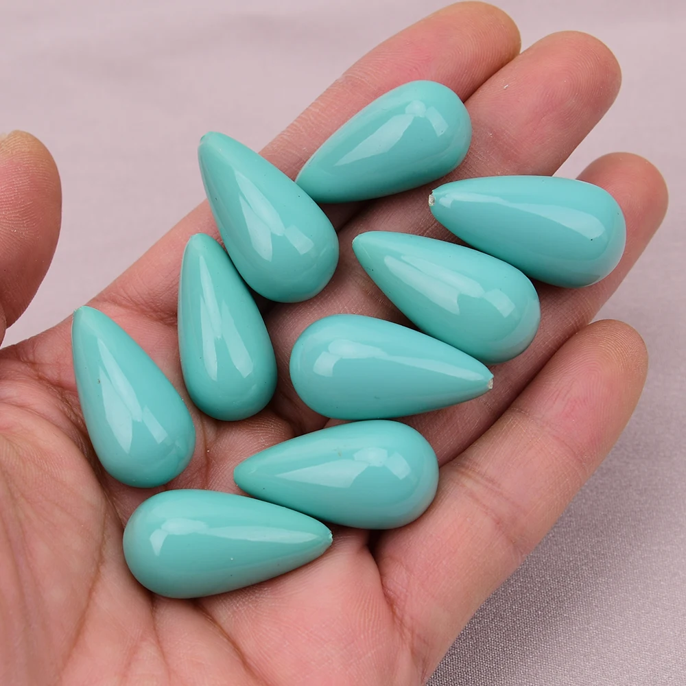 

APDGG 5 Pcs Big Natural Turquoise blue Color Sea Shell Teardrop Half Hole Loose Beads Jewelry Making DIY