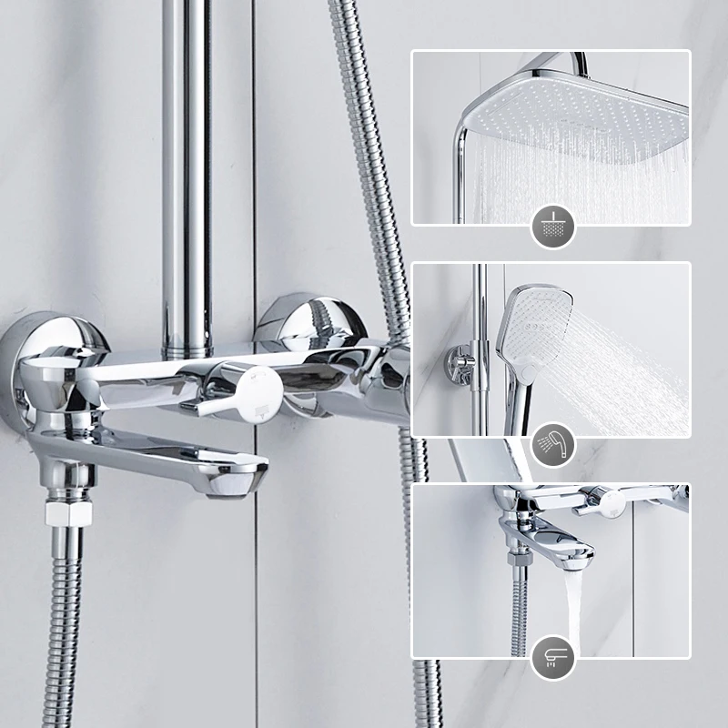 SANIVITAL Brass Wall Mounted Multifunctional Bathroom Shower Set Electroplating Hot Cold Water Mixer Thermostatic Shower Faucet