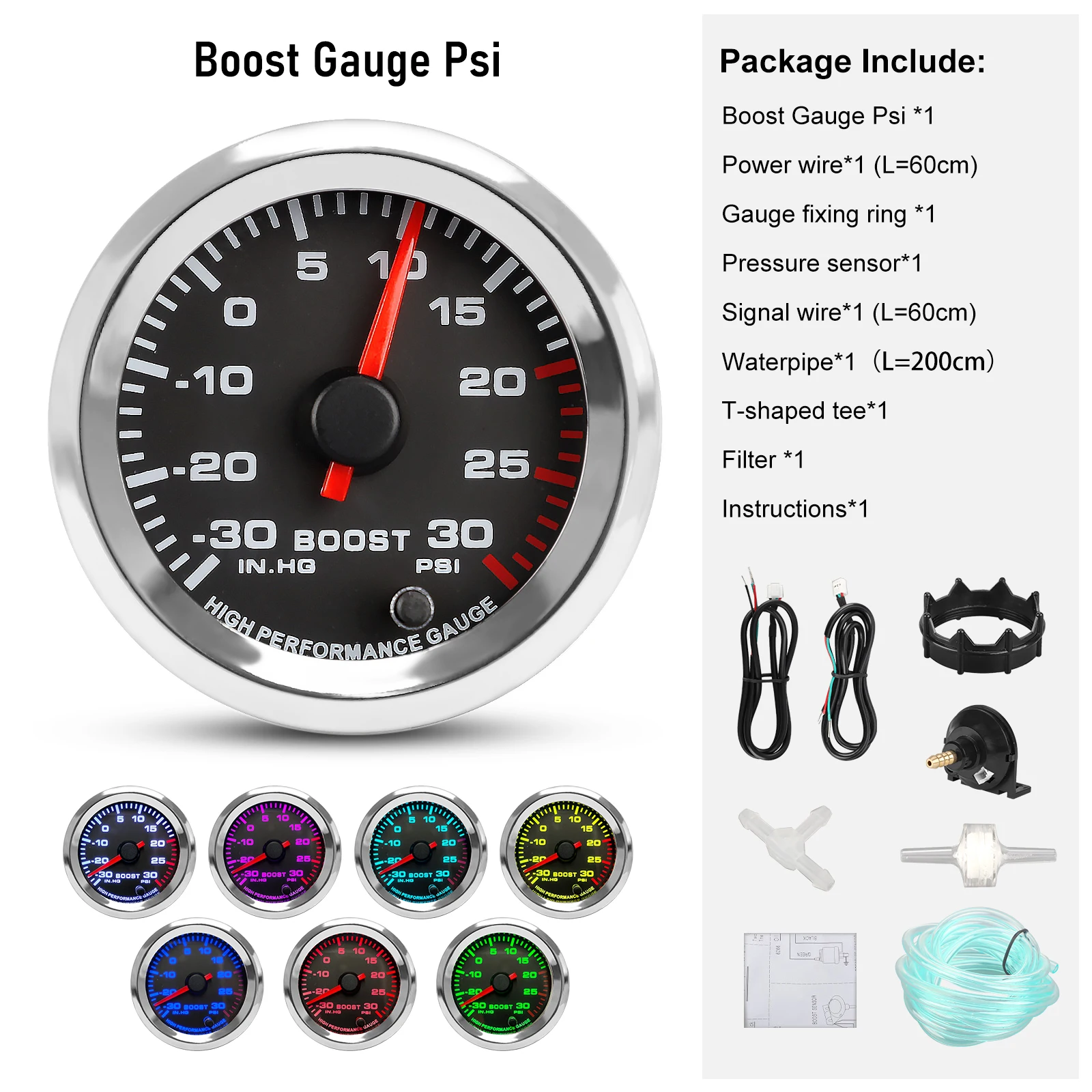 Nieuwe 12 V 52mm 7 Kleuren Auto Boost Watertemperatuur Olietemperatuur Olie Druk Lucht brandstofverhouding Voltmeter EGT toerenteller RPM Gauge