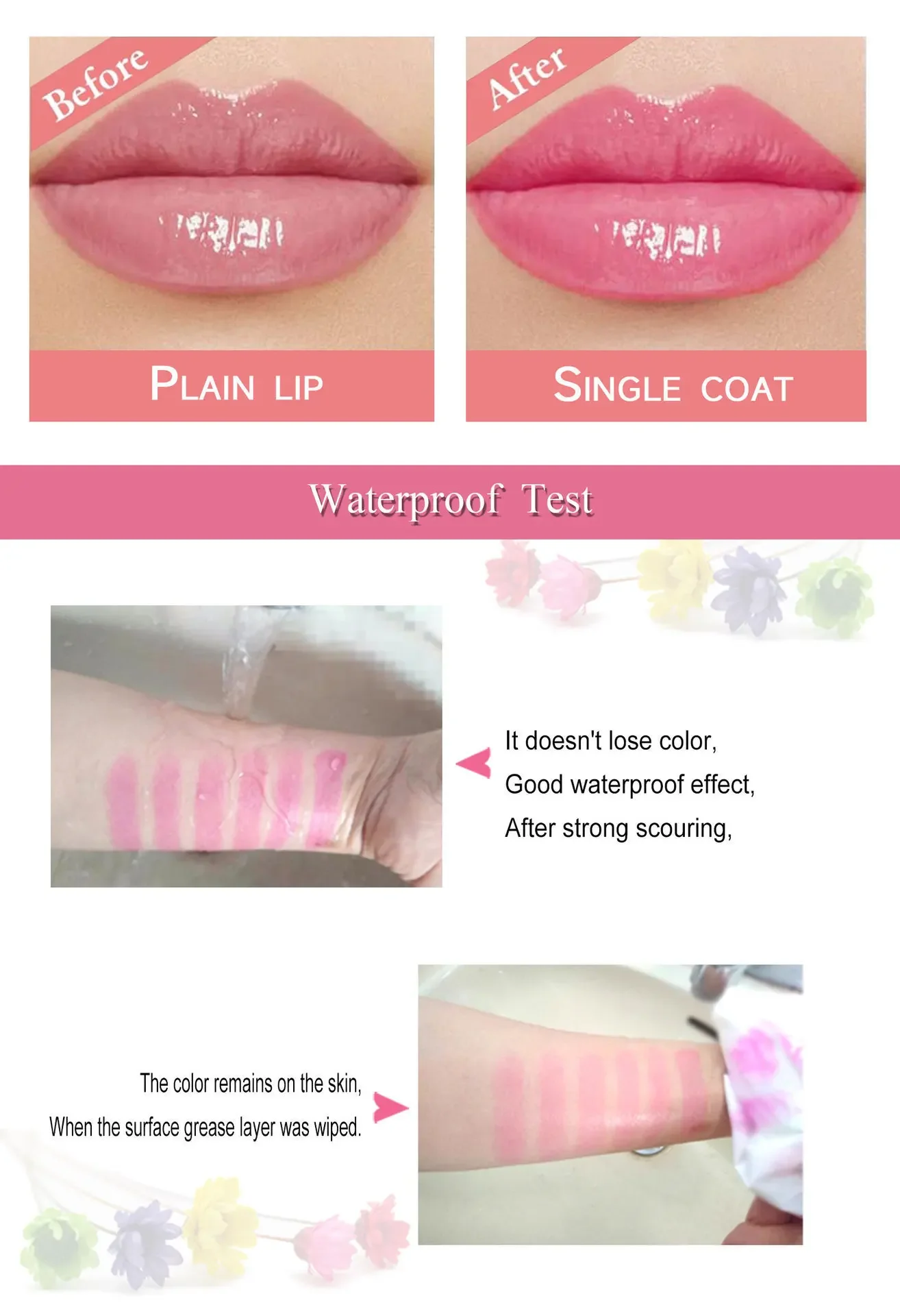 6-teiliges Make-up-Lippenstift-Set, trockene Blume, Gelee, kristallklar, langlebig, feuchtigkeitsspendende Lippen, Farbwechsel, rosa Lipgloss, Kosmetik – Detail 3