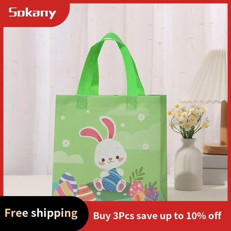 

A59E-Easter Bags Multifunctional Non-Woven Easter Party Supplies Treat Bags Happy Easter Bunny Gift Bags With Handles