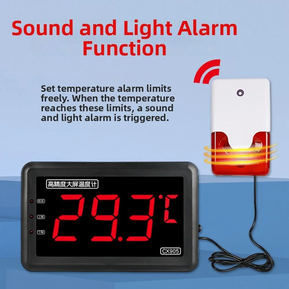 Digital Thermometer with Probe Large Screen Waterproof for Aquaculture Cold Storage and High Temp Industrial Use