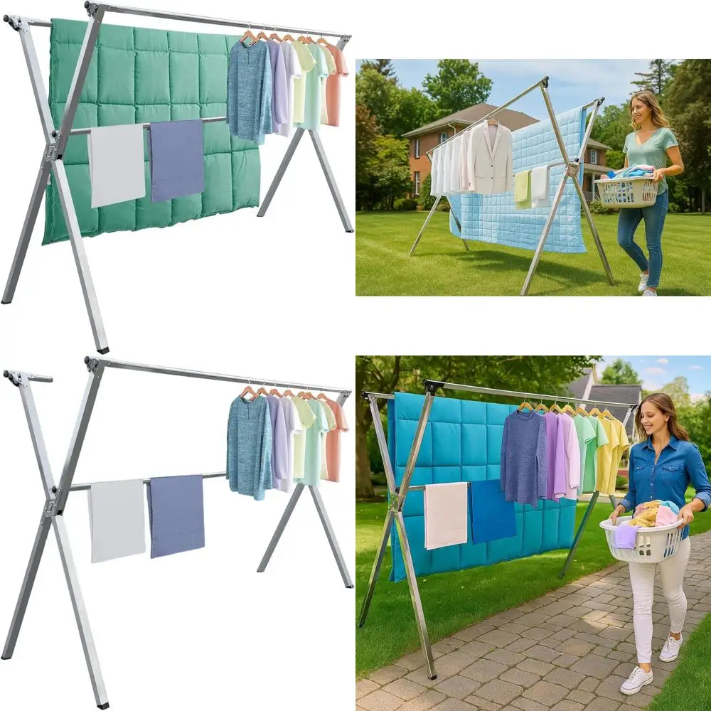

Portable Heavy-Duty Folding Laundry Drying Rack with 20 Hooks, Suitable for Indoor and Outdoor Use (79.55)
