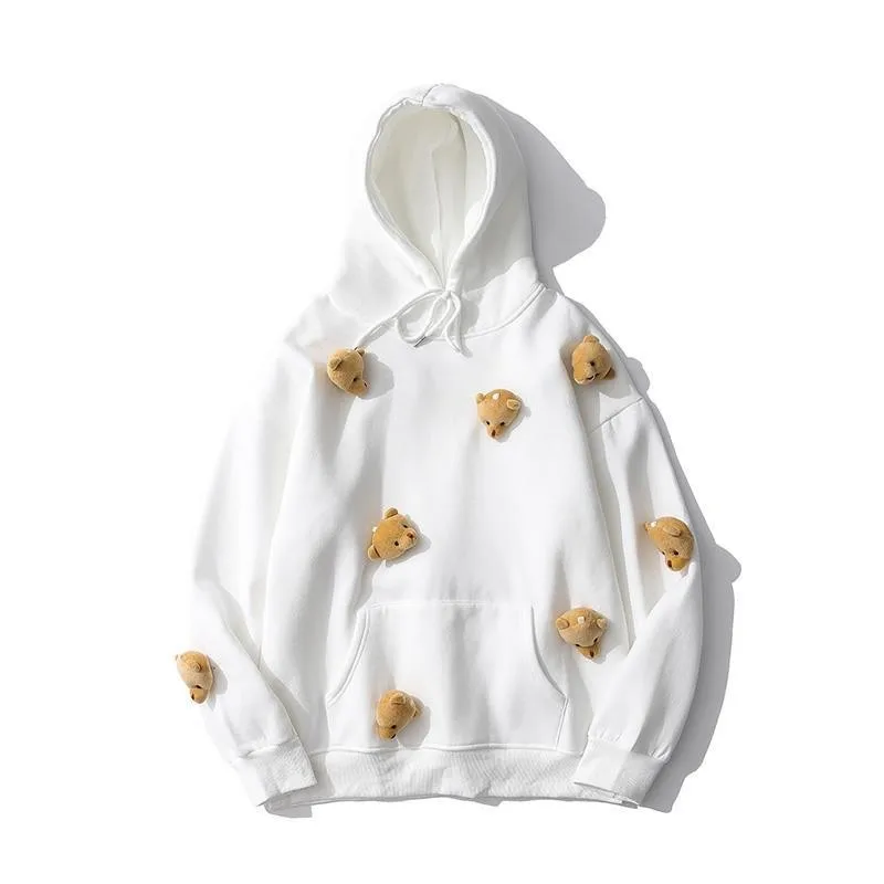 Harajuku Kawaii Tops Y2k Cute Bear Doll Hoodies Girl Sweatshirt Spring Winter Female Loose Casual Oversize Pullover Korean Style