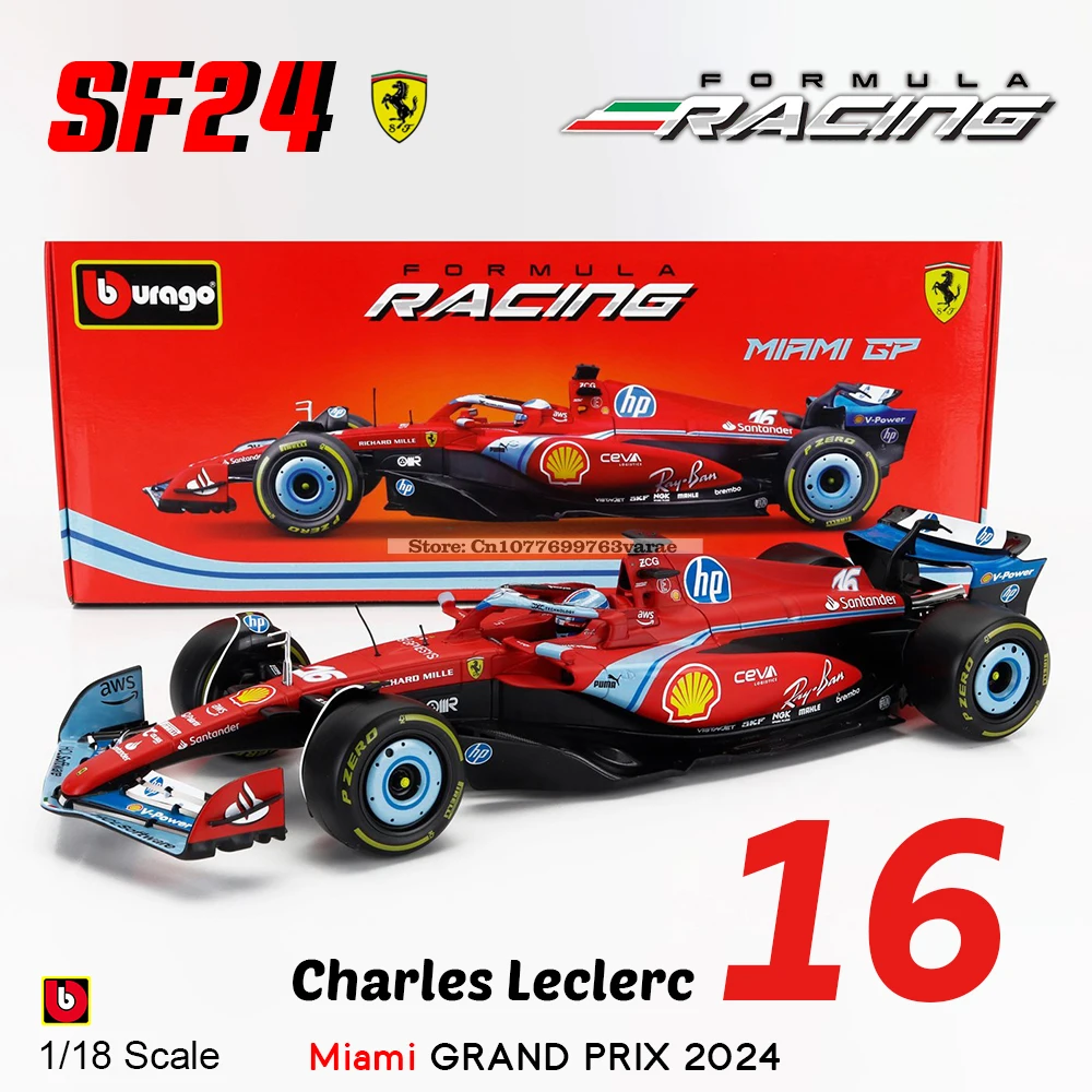 Bburago 1:18 2024 SF24 F1 Ferrari Miami #16 Charles Leclerc #55 Carlos Sainz Static Car Model Vehicles Alloy Toy Vehicle