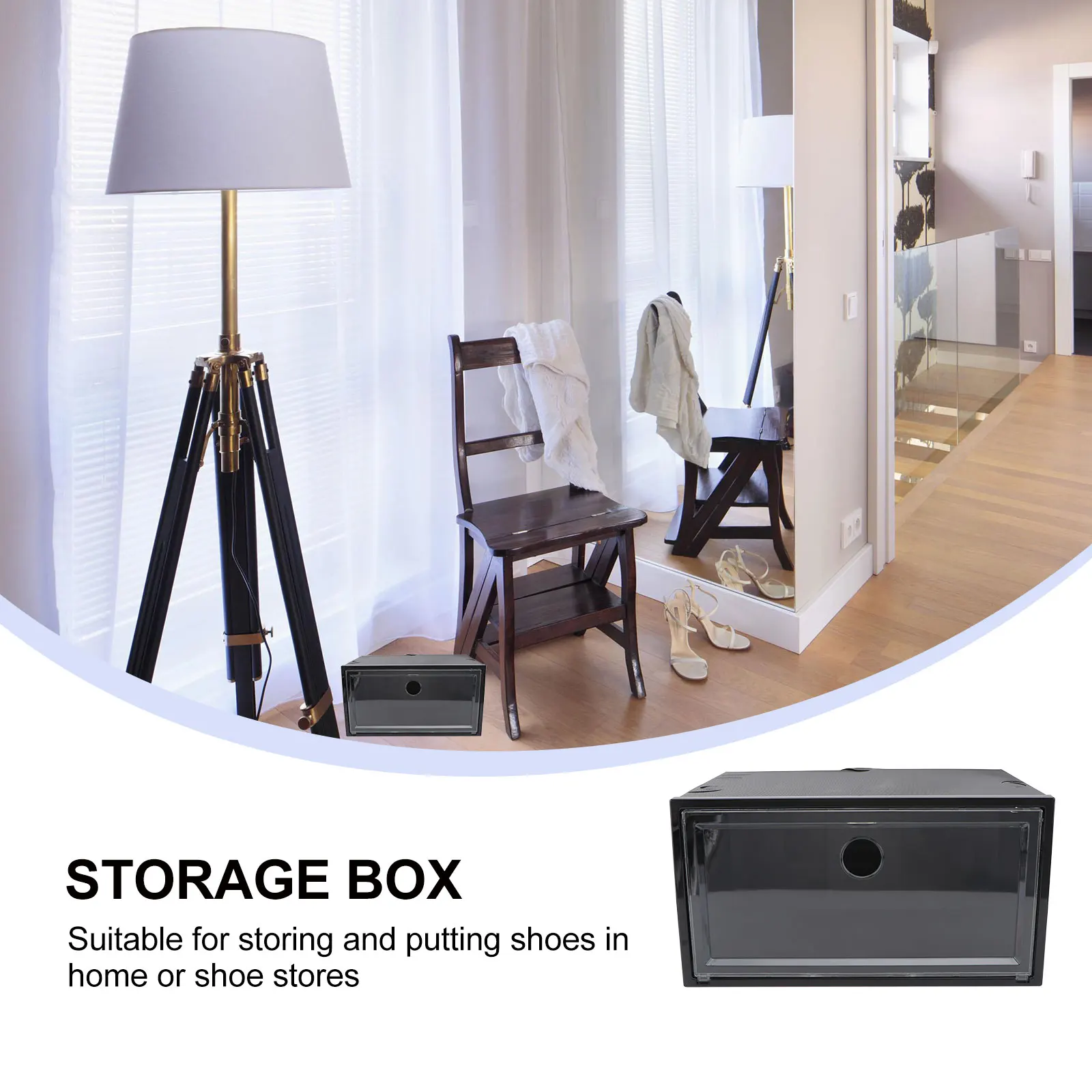 

Plastic Storage Box Large Capacity Shoe ganizer Dust Proof Waterproof Transparent Window Black Color Simple Design