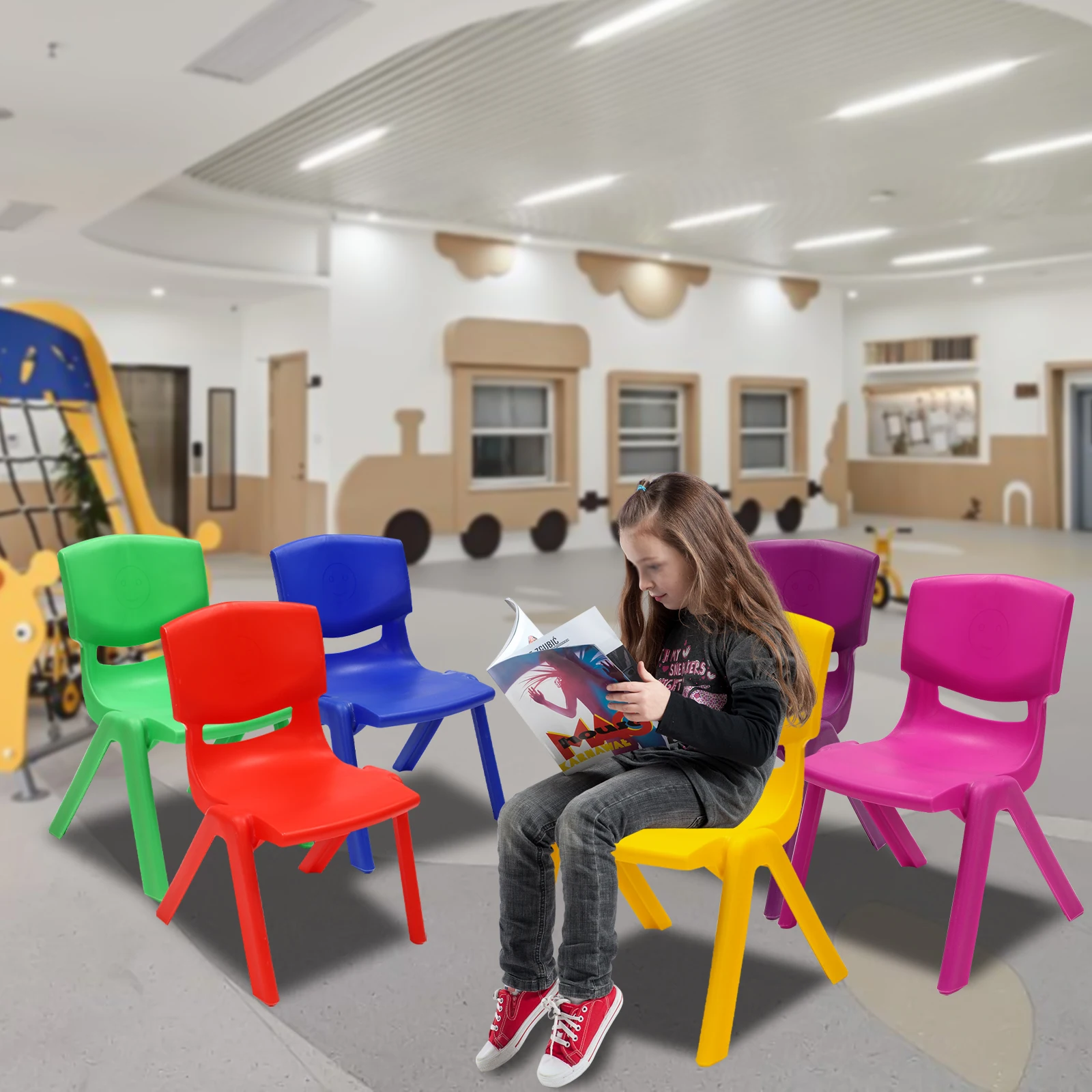 

6Pcs Stackable School Chairs Kids Plastic Stack Chairs Toddlers Classroom Chairs PP Colorful Kids Learning Chairs