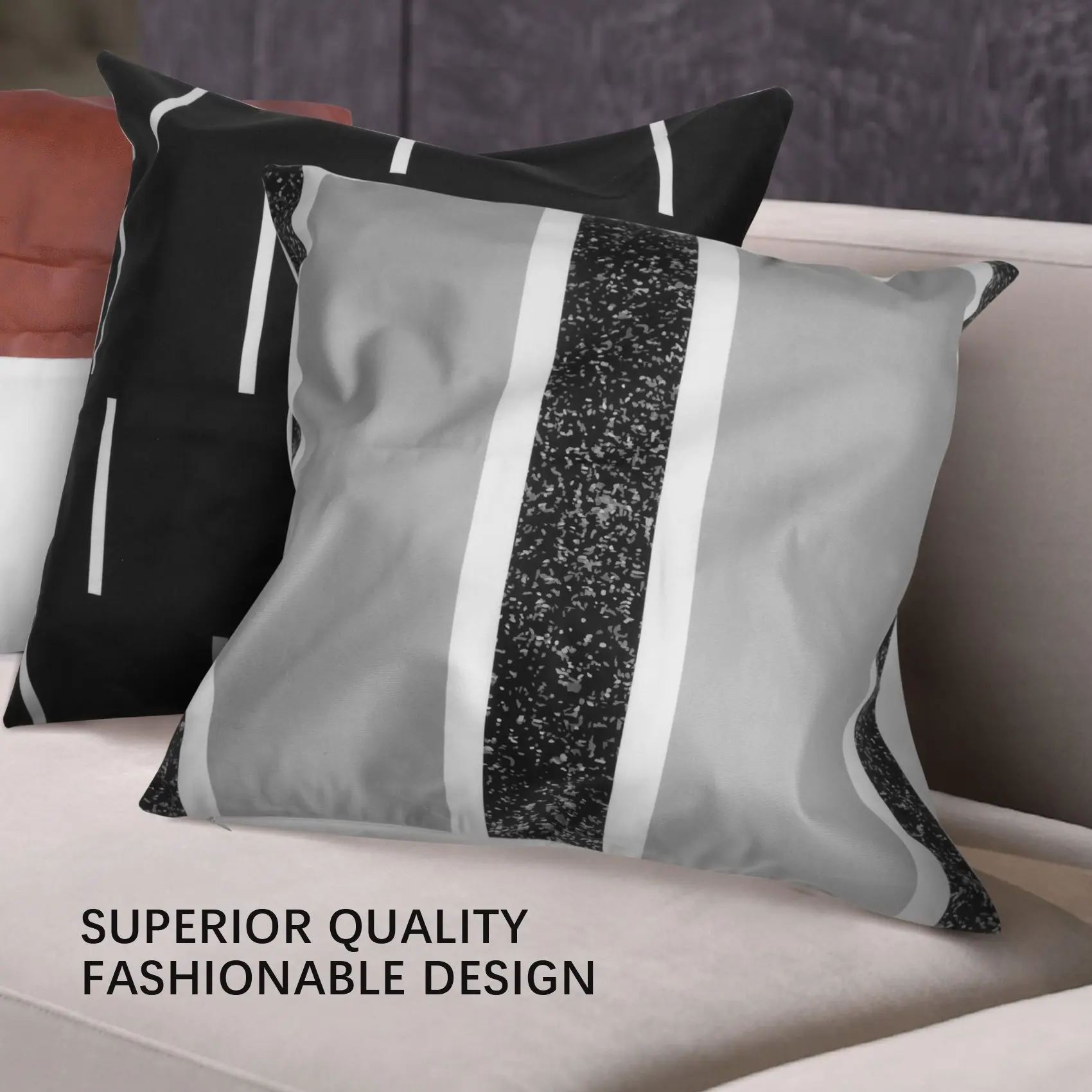 18X18 Inch Modern Design Short Plush Black White Geometric Faux Leather Set (18 Inch X 18 Inch)-ABUA