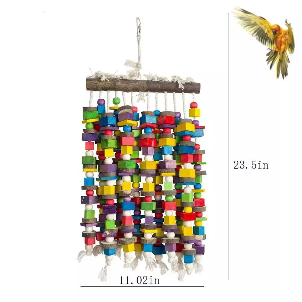 Wooden Bird Toys Large Bird Chewing Toy Parrot Birds Toys Accessories Big Parrot Cage Bite Toy for African Grey Macaws Cockatoos