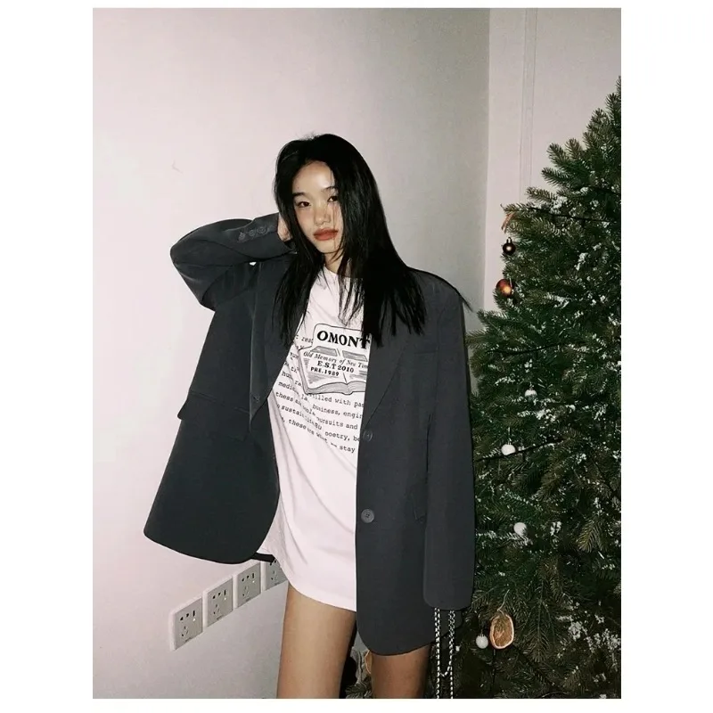 

Autumn Loose Leiusure Women's Suit Jacket Long Sleeve Blazer Korean Fashion Back Split Office Blazer Ladies Loose Coat