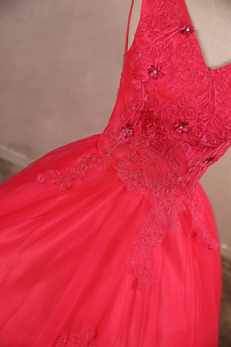 Sonhar Vestidos neue ärmellose Quince anera Kleider V-Ausschnitt Party kleid klassisches Ballkleid rotes Ballkleid für Mädchen plus Größe