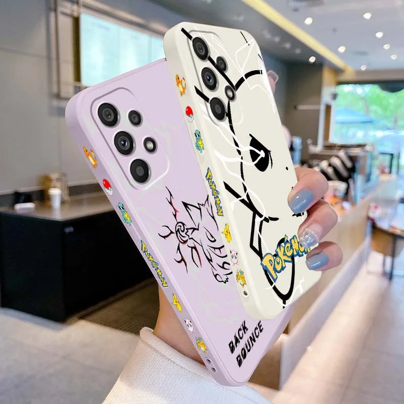 P-Pokemons P-Pikachus Cartoon For Samsung A04 A05 A06 A07 A12 A3 A14 A15 A16 A17 A23 A24 A25 A26 A32 Liquid Left Rope Phone Case