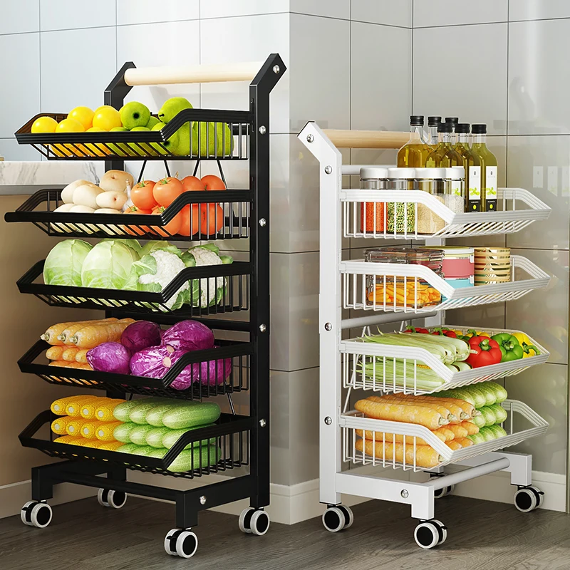 

Vegetable basket storage rack, kitchen floor to floor, multi-layer fruit and vegetable storage basket, small cart