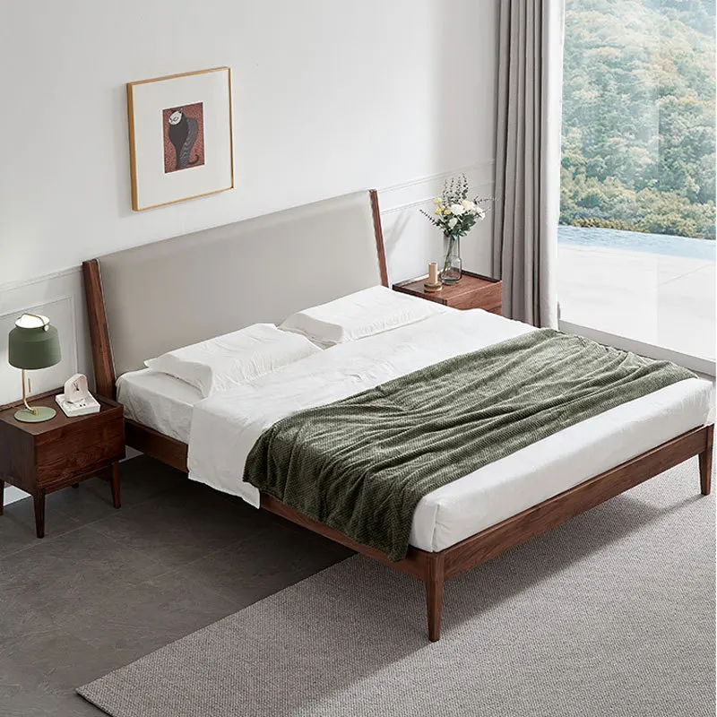 

Customizable North American Black Walnut Full Solid Wood Softbag Japanese-Style Queen Bed Modern Simple Cherry Log Wedding Bed