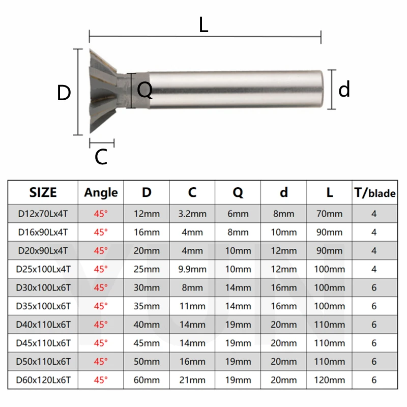 Dovetail Milling Cutter 45 Angle 60 Angle T-slot Milling Cutter Welding Insert Tungsten Carbide Tools CNC Machine Tool 12-60mm