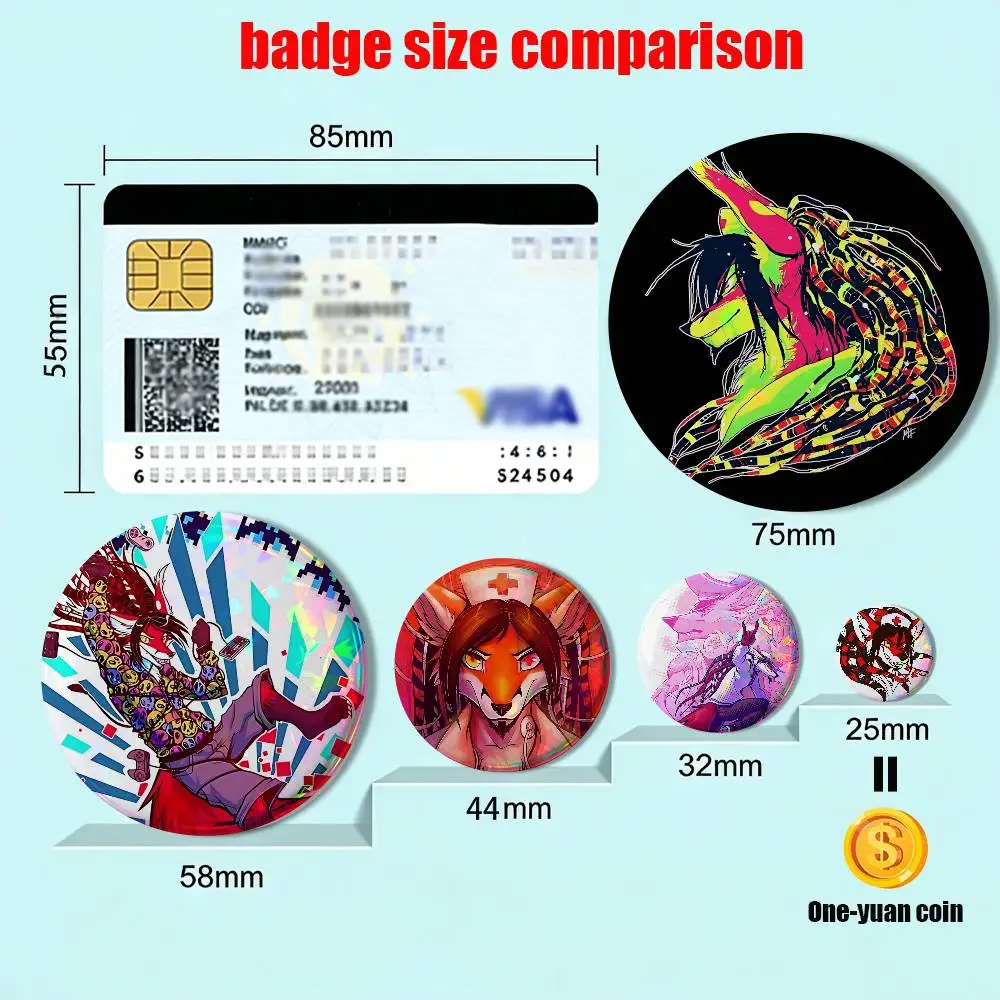Nurse Renard art LapFox Trax HD Print 58mm 44mm Round Lapel Pins Pretty Derby Round Display Brooches Brooch Badges