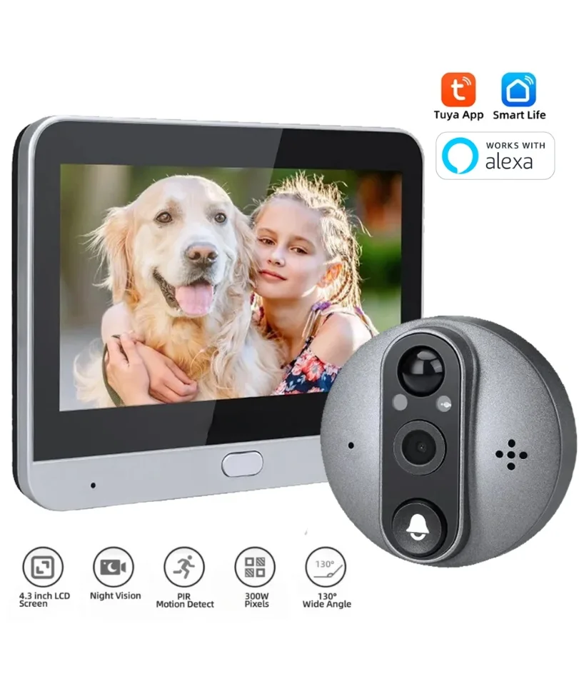 

Smart Life House 2.4G Wifi Wireless Door Peepholes Doorbell 3MP Samrt Door Eye With Camera Ring Bell PIR Detection Doorbell