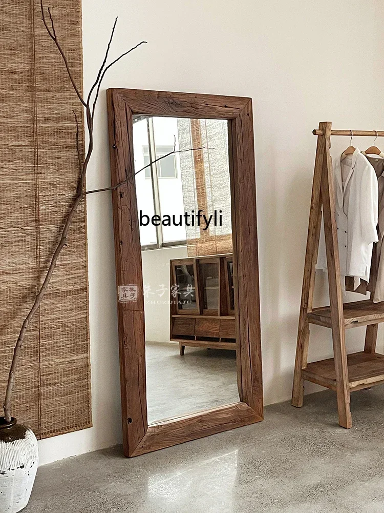 

Yh29 Chinese Style Solid Wood Full-Length Mirror Old Elm Bed & Breakfast Floor Mirror Bedroom Dressing Mirror