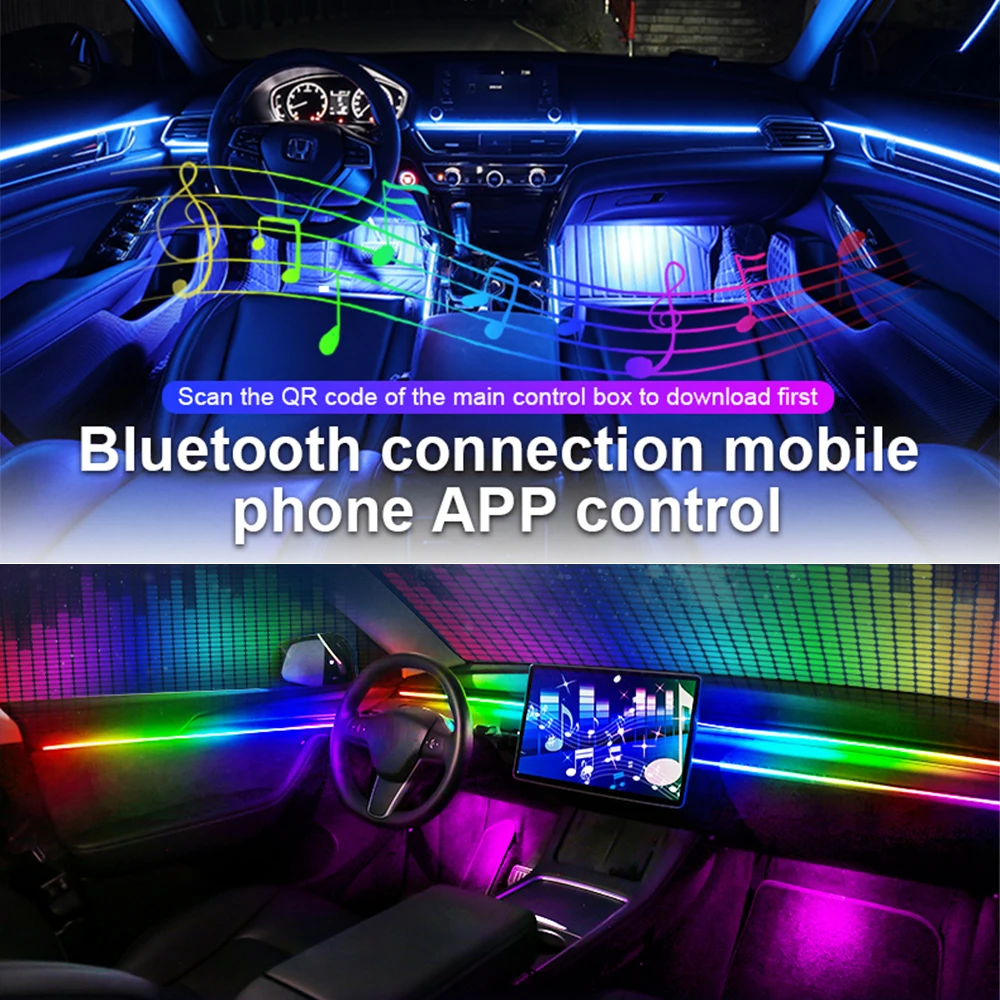 new Universal 18 in 1 RGB Symphony LED Ambient Lights 213/64 Colors Acrylic Strip Backlight Guide，Car Interior Atmosphere Lamps