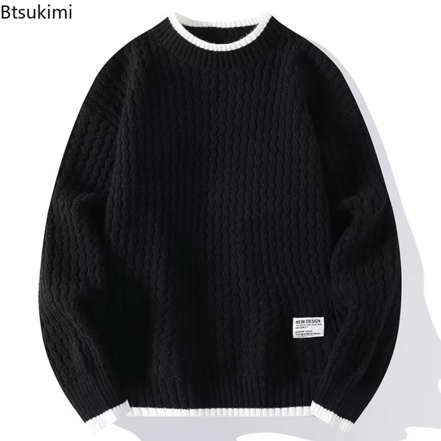 2025 Autumn/Winter Men Sweater Solid Color Round Neck Long Sleeve Versatile Knitted Pullover Top Trendy Loose Lazy Sweater Coat