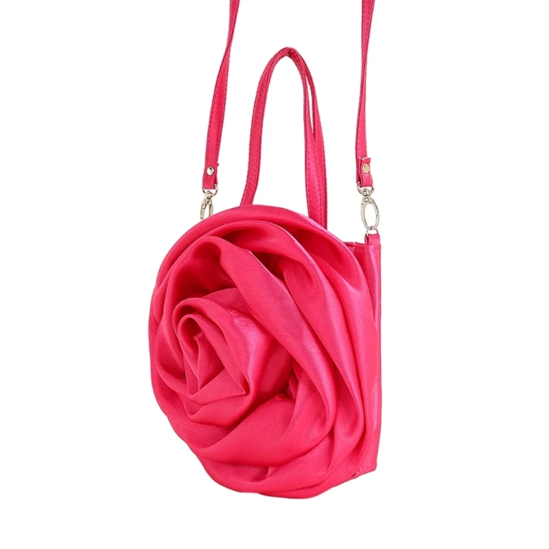 3D Rose Clutch Banquet Prom Party Evening Bag Handbag Shoulder Bag with Detachable Strap Crossbody Bag for Women