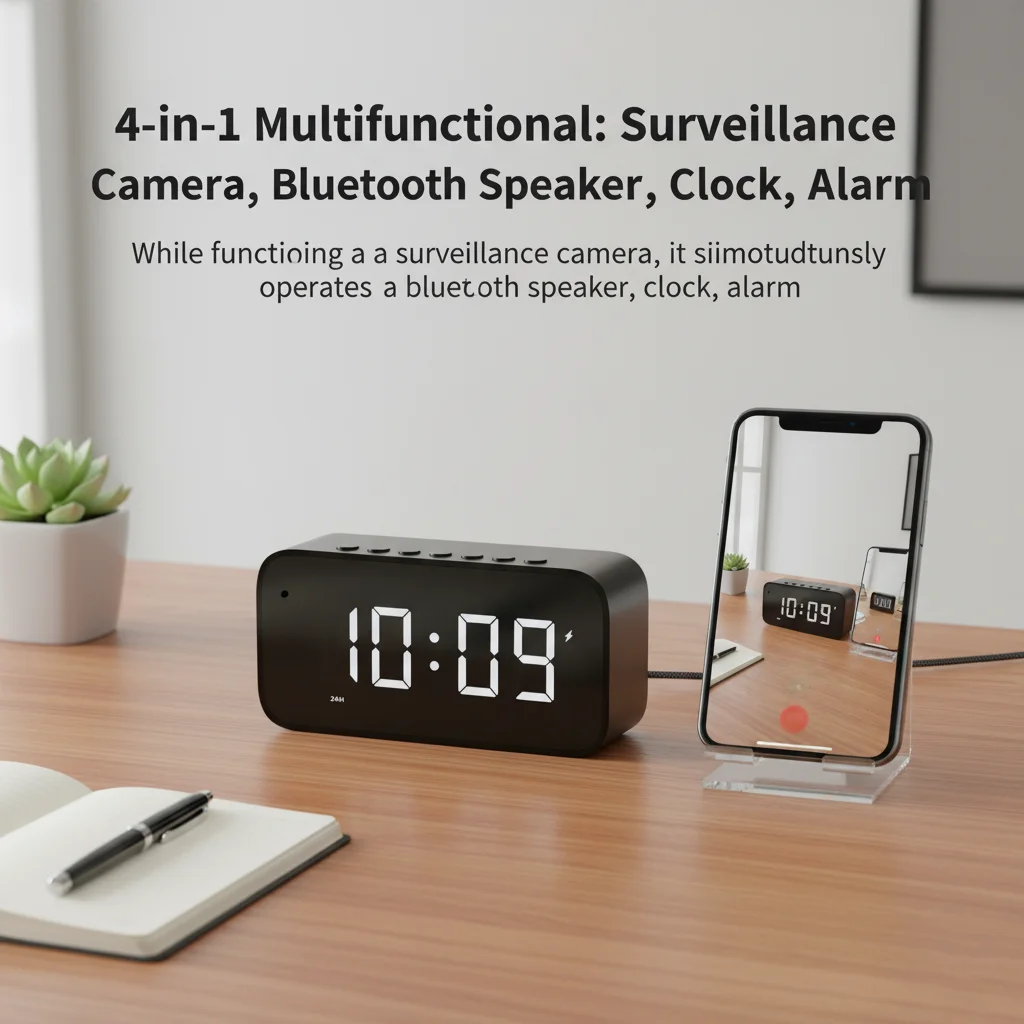 Digital Clock Camera 4-in-1 Multifunctional: Speaker, Clock, Alarm & Camera | 4K UHD WiFi 6 Camera | Remote Real-Time Viewing