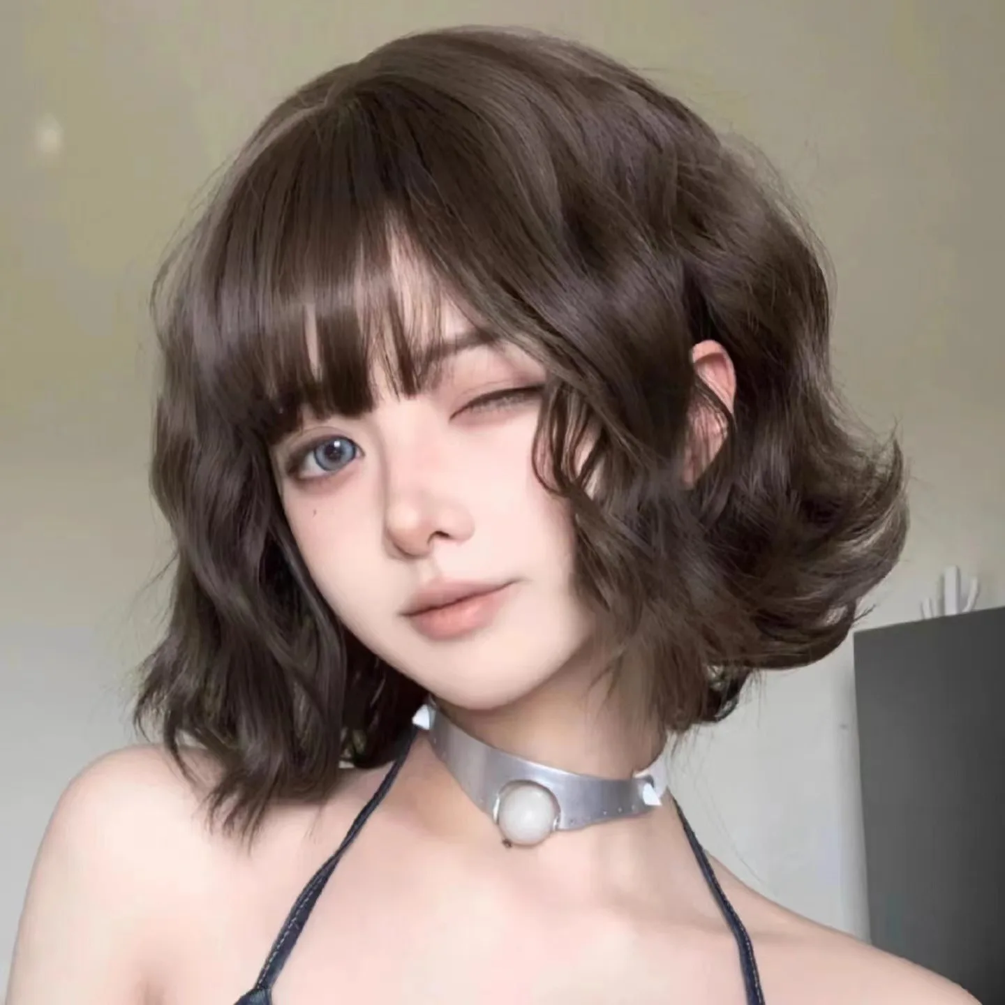 Peruca Curta Cacheada Preta para Mulheres, Alta Qualidade, Sintética, Ondas Grandes Naturais, Peruca Fashion para Mulheres