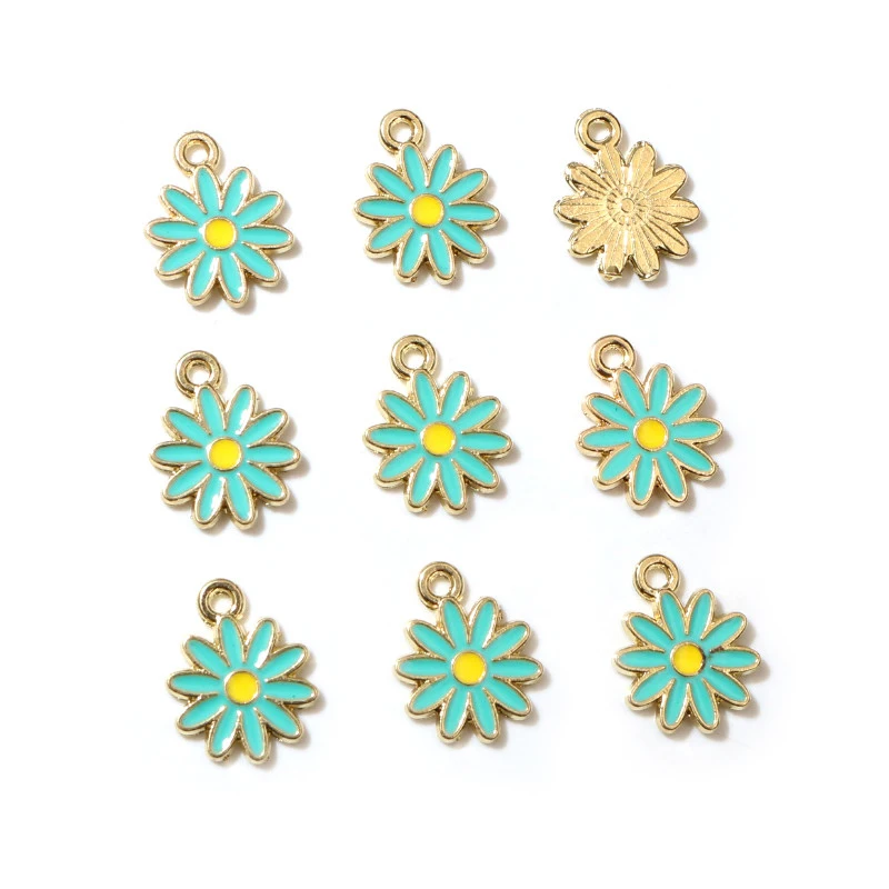 20Pcs 5Colors 10x13mm Alloy Metal Drop Oil Colorblock Daisy Charm Flower Plant Pendant For DIY Bracelet Necklace Jewelry Making