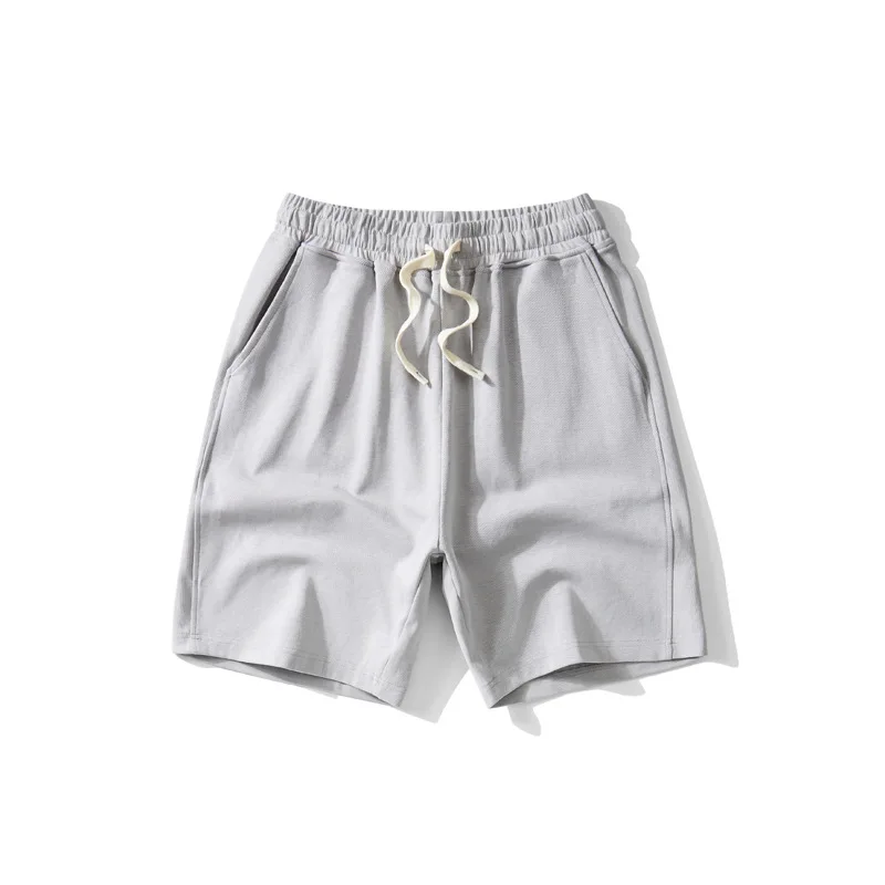 260g Cotton Breathable Solid Color Knee Length Shorts 2025 Summer New Fashion Men's Casual Trendy Drawstring Sports Shorts Male