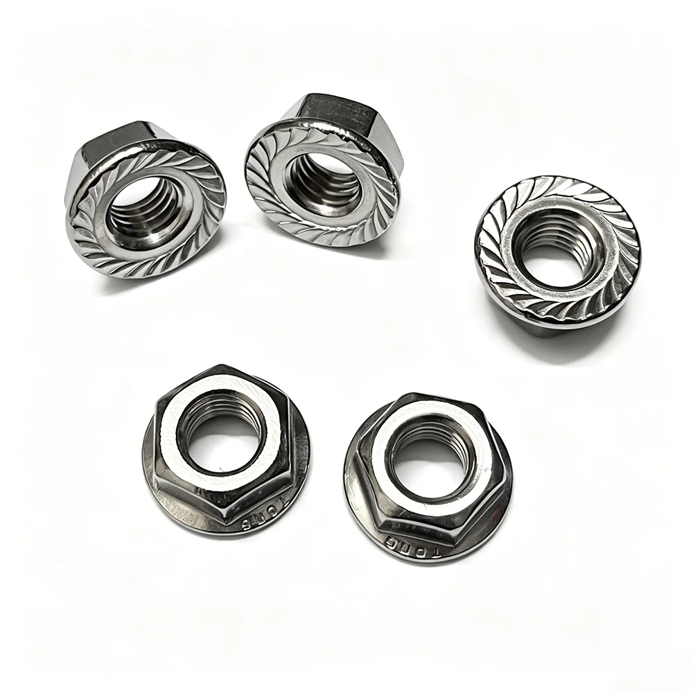 304 Stainless Steel Hexagon Flange Nut DIN6923 Self Locking Anti Loose Lock Nut M3-M20 50PCS/LOT