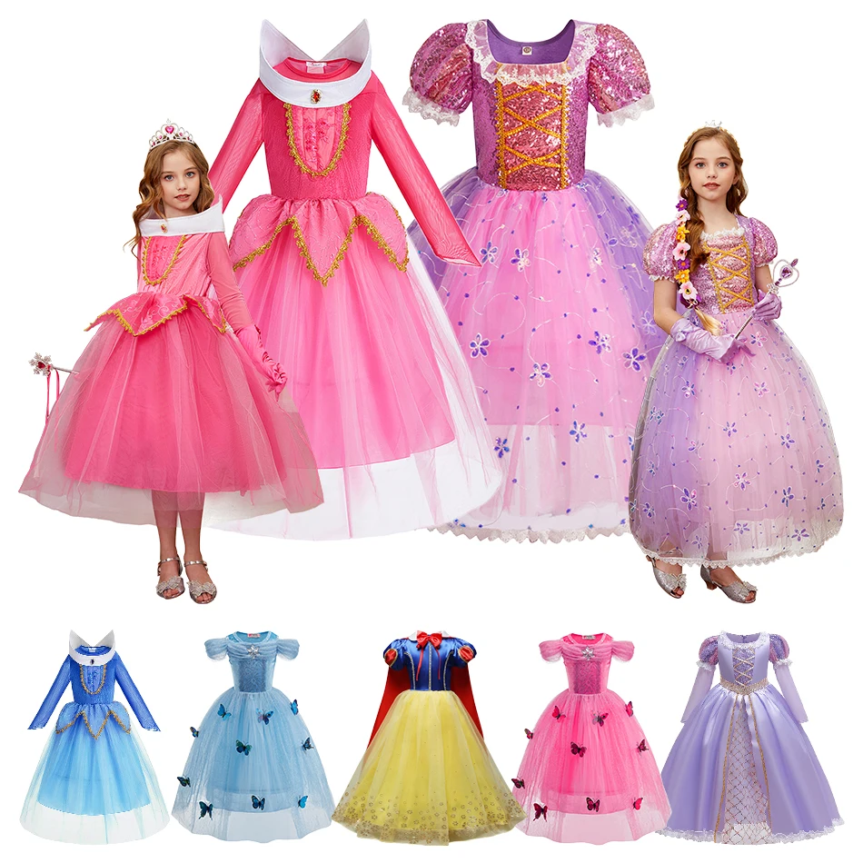 Kids Rapunzel Clothes Girl Princess Dresses Halloween Party Aurora Costume Kids Snow White Cinderella Cosplay Dresses