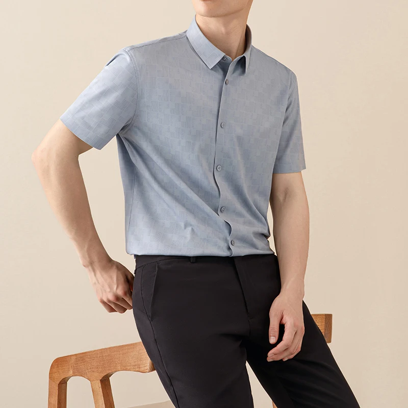 

Fashion korean popular summer short sleeve shirts for men slim fit formal plain shirt soft office elegants tops striped shirt