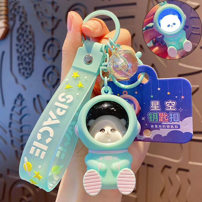 Cartoon Starry Sky Astronaut Closing Eyes Rabbit Keychain Trend Planet Green Panda Star Cat Car Keys Chain For Women Bag Trinket