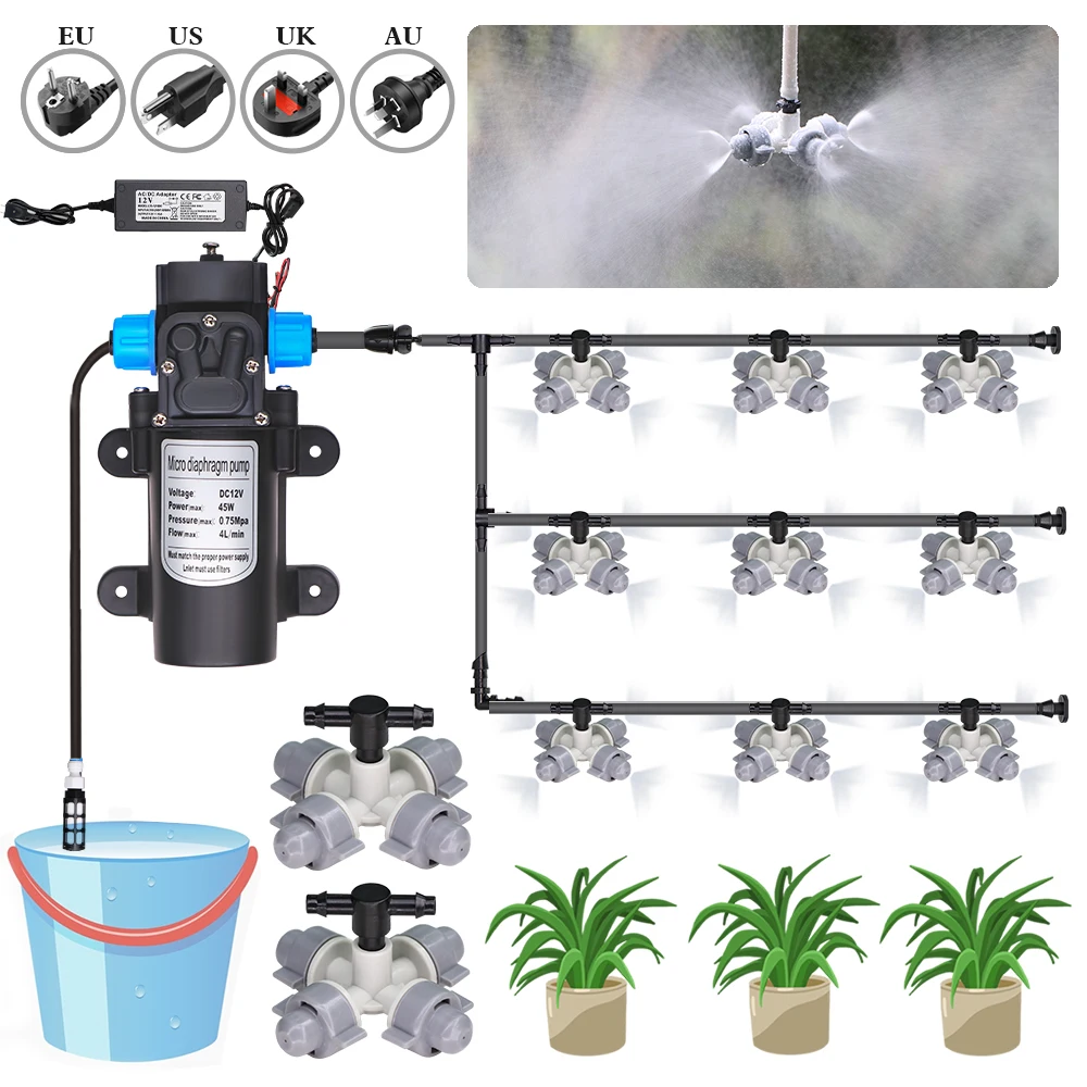 5-25M Durable Pump Self-Priming Misting Watering Cooling System Cross Fine Sprayer Kits for Greenhouse Automatic Irrigation