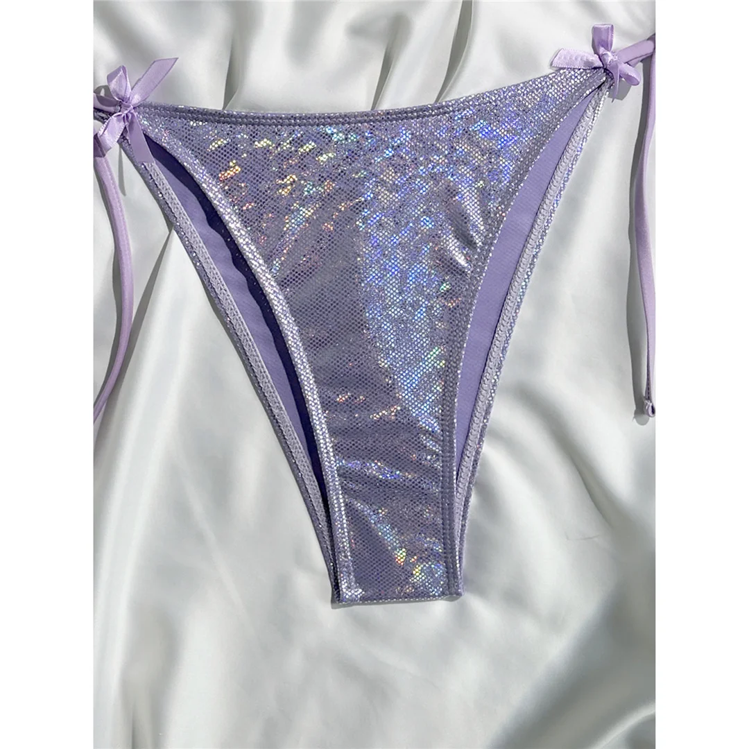 Glitzernder, funkelnder Neckholder-Bikini, Damen-Badebekleidung, zweiteiliger Bikini-Set, Badeanzug mit hohem Beinausschnitt, Badeanzug, Schwimmanzug V7269 – Detail 15