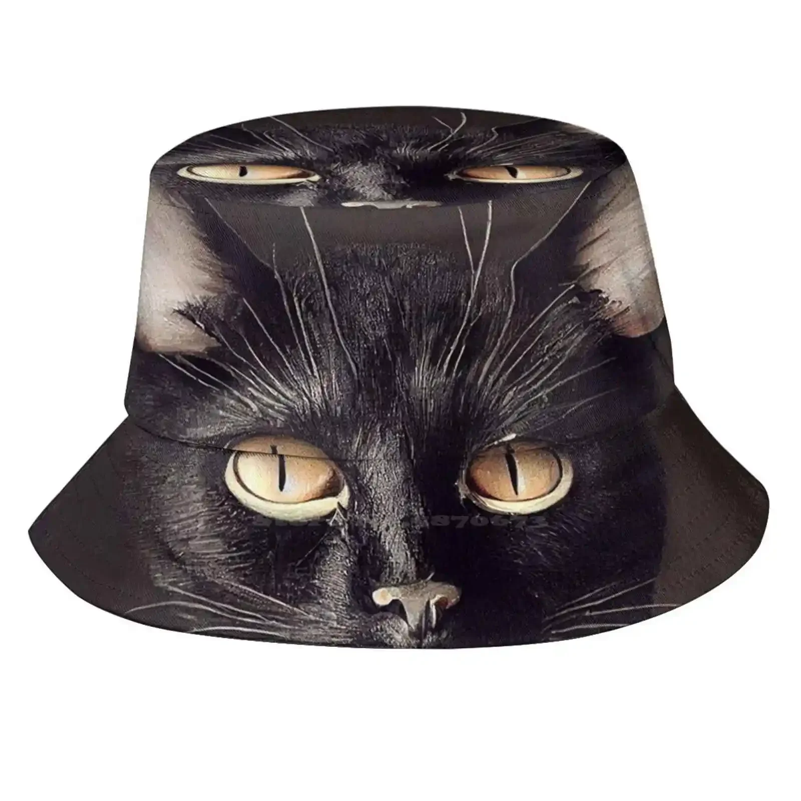 Dark Cat Pattern Design Printed Travel Bucket Hats Dark Gothic Romantic 600 Vintage Retro Oil 800 Renaissance Beautiful Cute