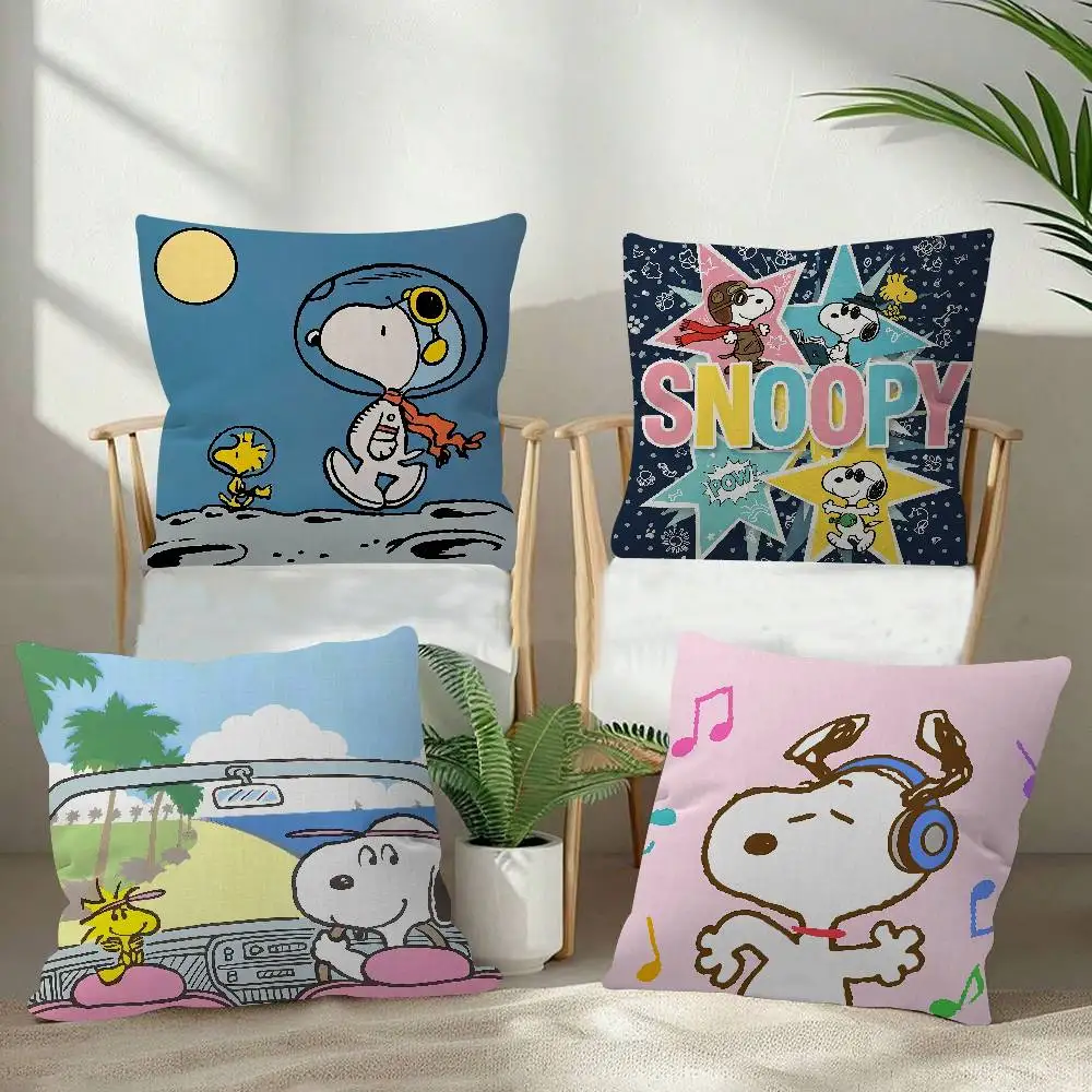 Cute Cartoon S-Snoopys Dog Pillow Case Plush Fabric Soft Double Sided Print Sofa Cushion Cover Throw Pillow Covers