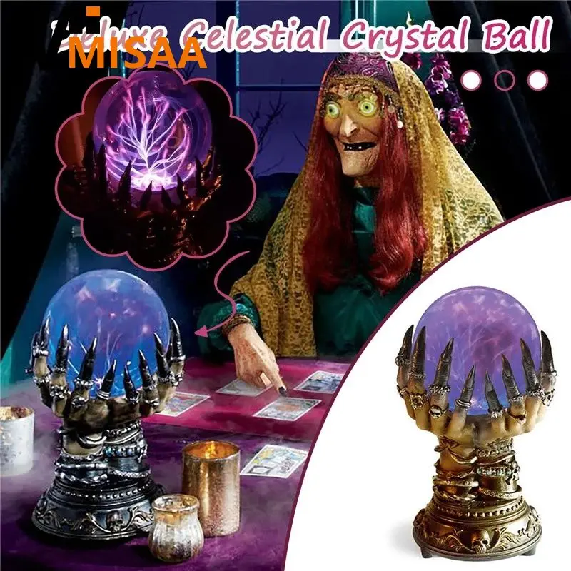 Skull Finger Luminous Plasma Ball Deluxe Glowing Plasma Ball Halloween Celestial Crystal Ball Creative Spooky Resin